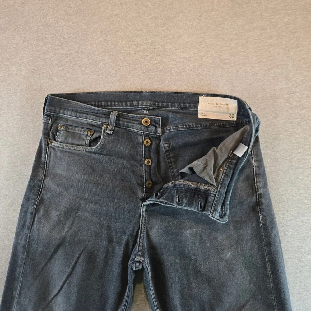 Rag & Bone Fit 3 Classic Jeans Mens 34W Minna Gray Cropped Distressed Button Fly
